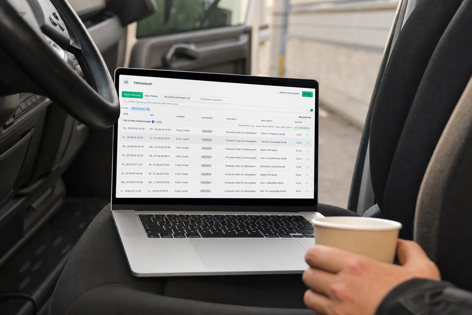 Digitales Fahrtenbuch in flinkest am Tablet im Transporter