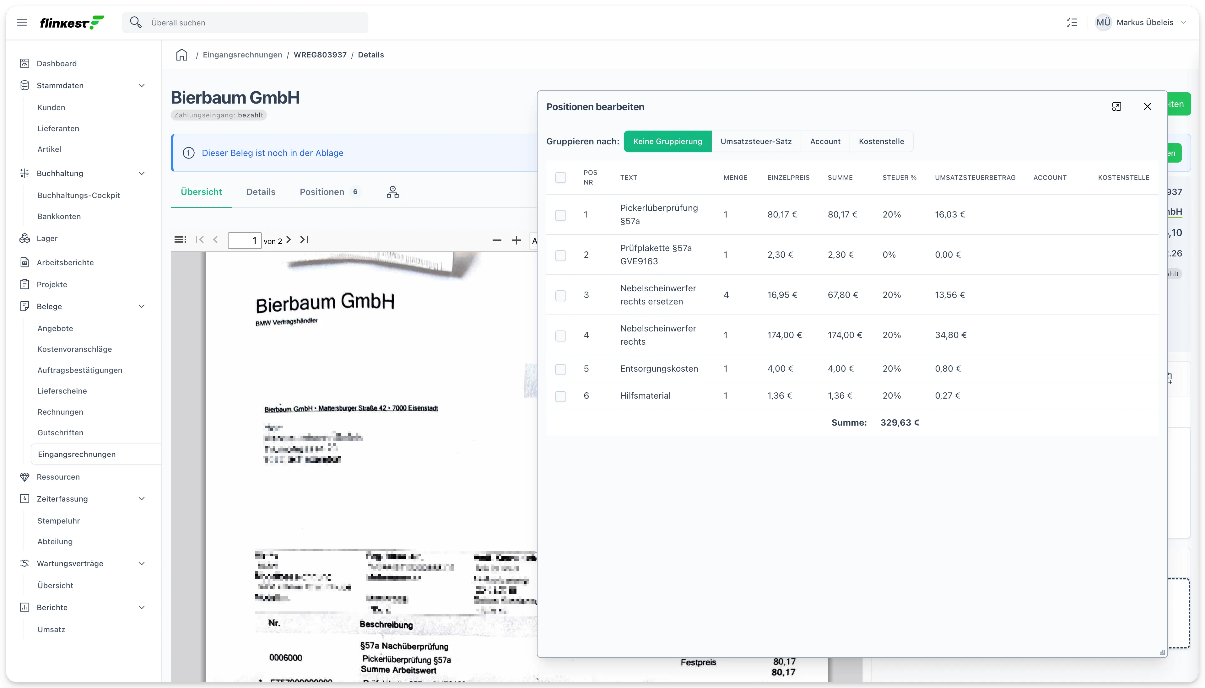 Flinkest in Aktion — Dashboards, Belege, Listen am MacBook