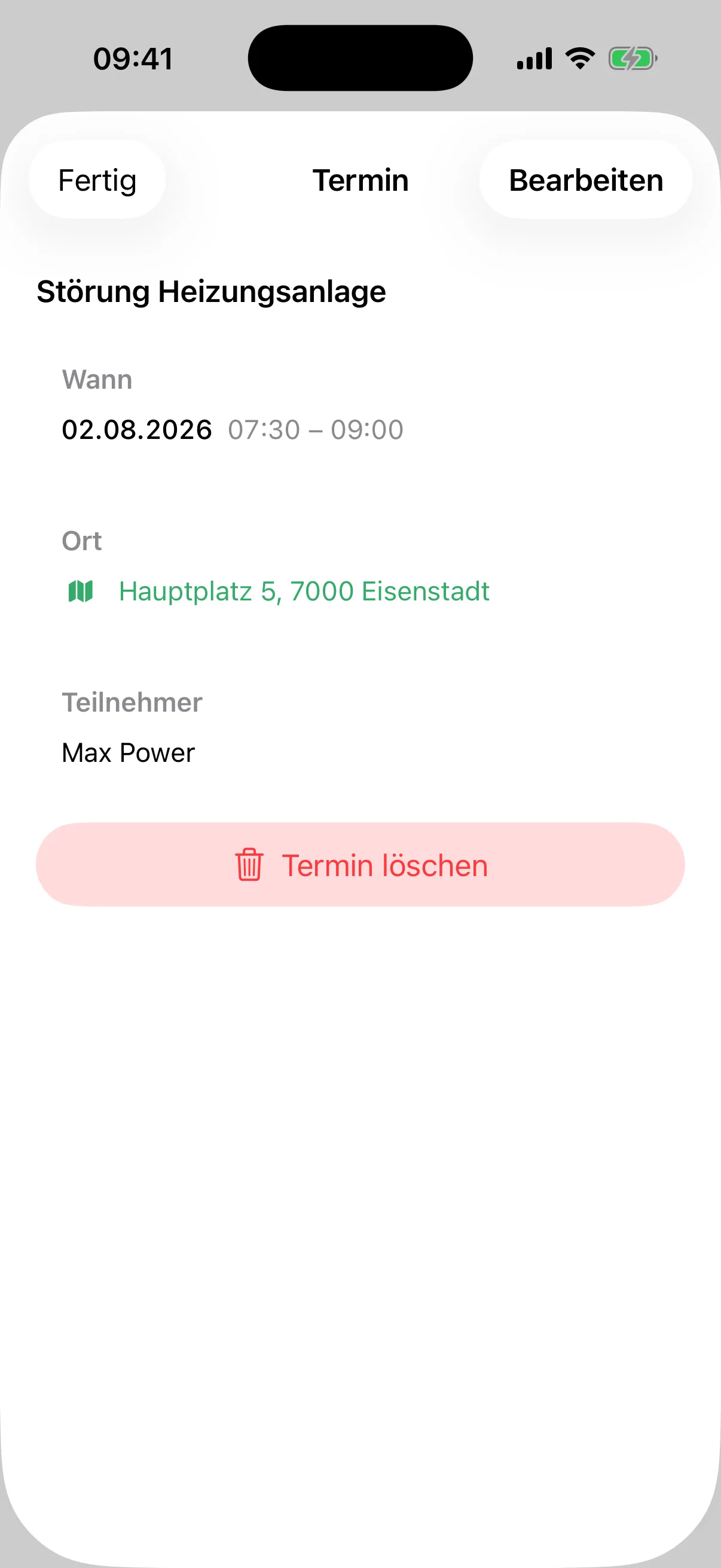 Termin-Detail in der flinkest-App