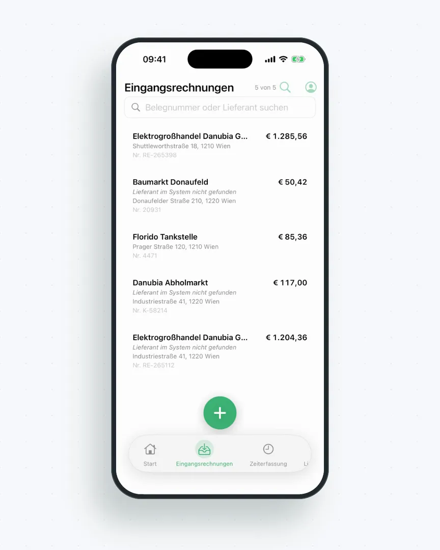 flinkest-App: Kassenbon fotografieren, danach steht er mit Lieferant und Betrag in den Eingangsrechnungen