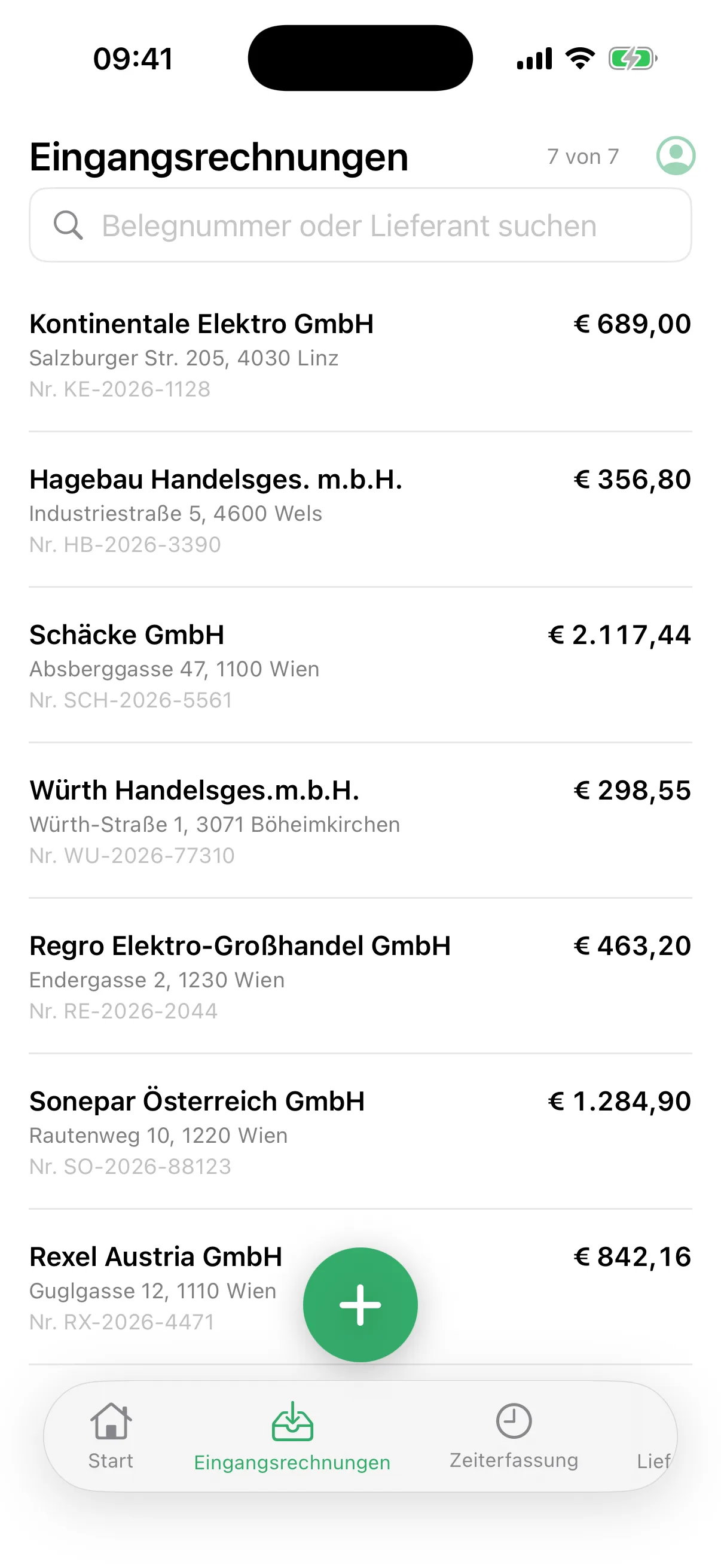 Eingangsbelege-Liste in der flinkest-App