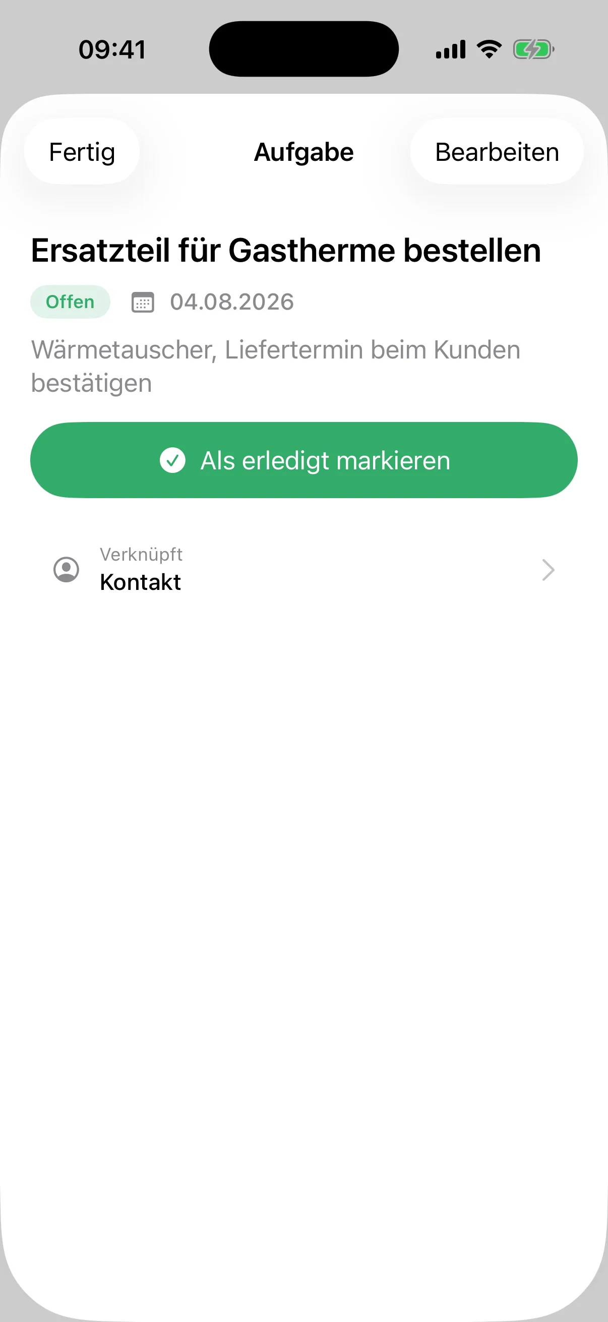 Aufgaben-Detail in der flinkest-App