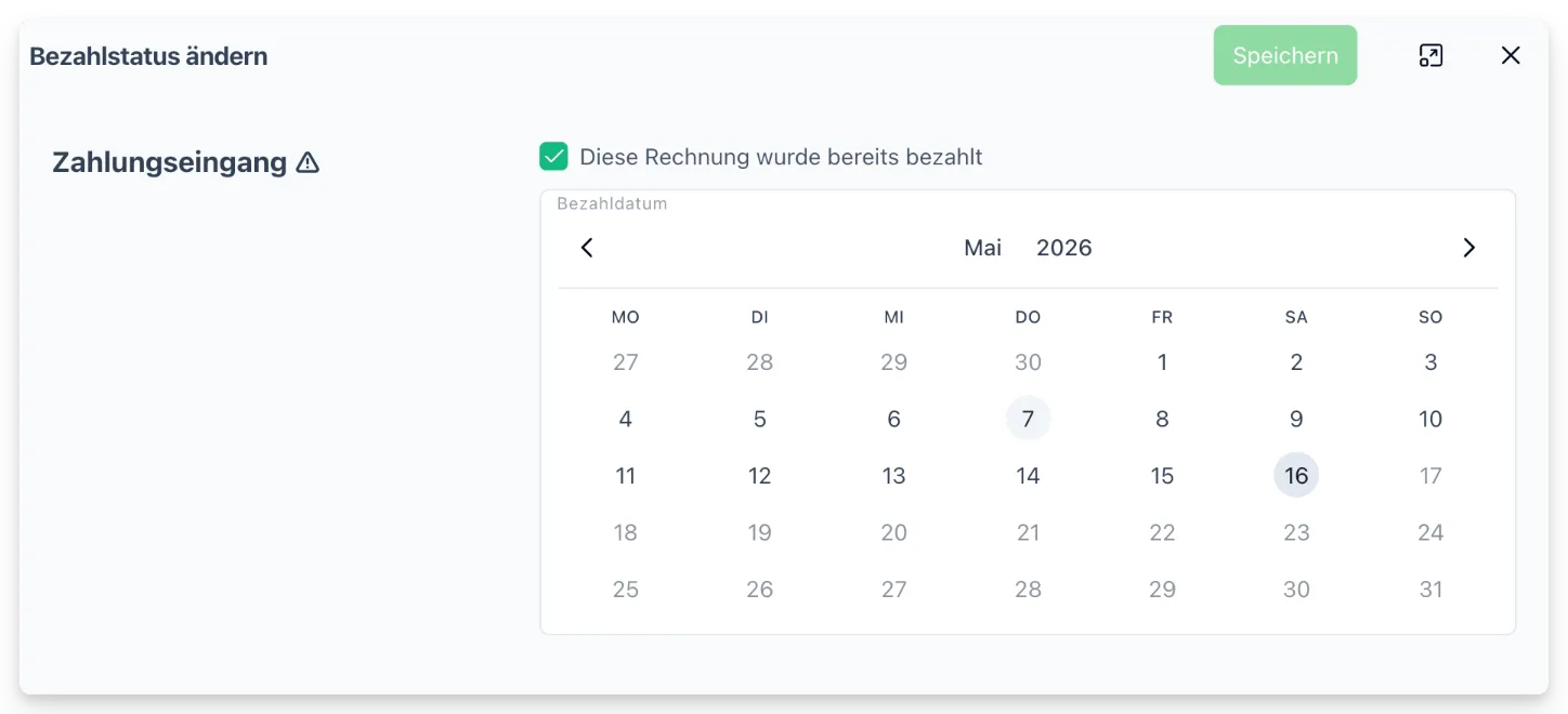 Bezahlstatus einer Rechnung ändern