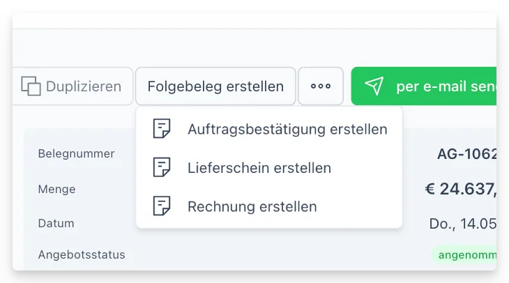 Fokus: Weiterführungs-Menü mit Folgebelegen