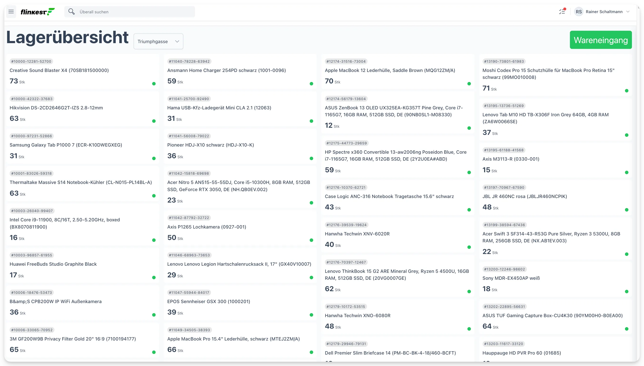 Flinkest in Aktion — Dashboards, Belege, Listen am MacBook