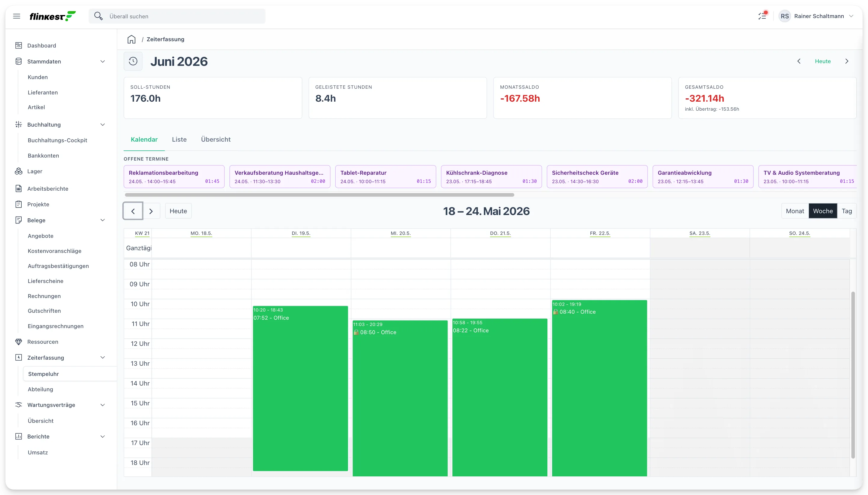Flinkest in Aktion — Dashboards, Belege, Listen am MacBook