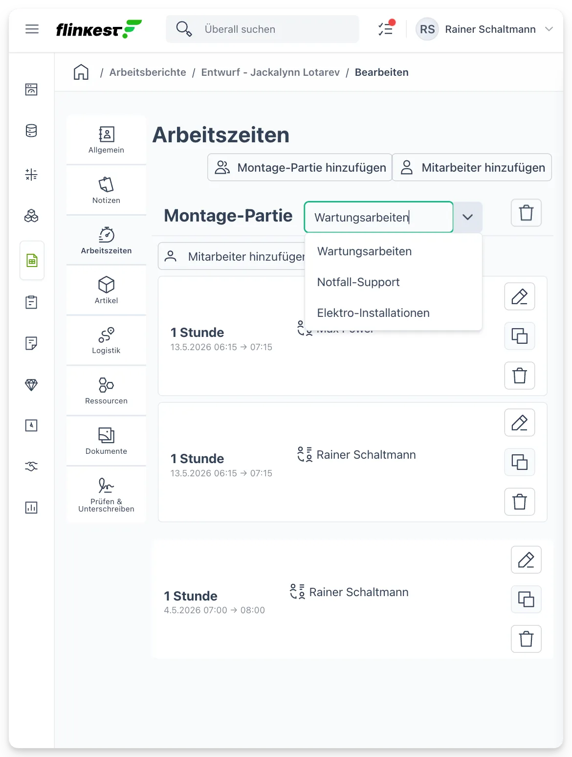 Montage-Partie am Tablet