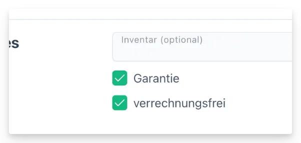 Garantie- und Kulanz-Checkboxen