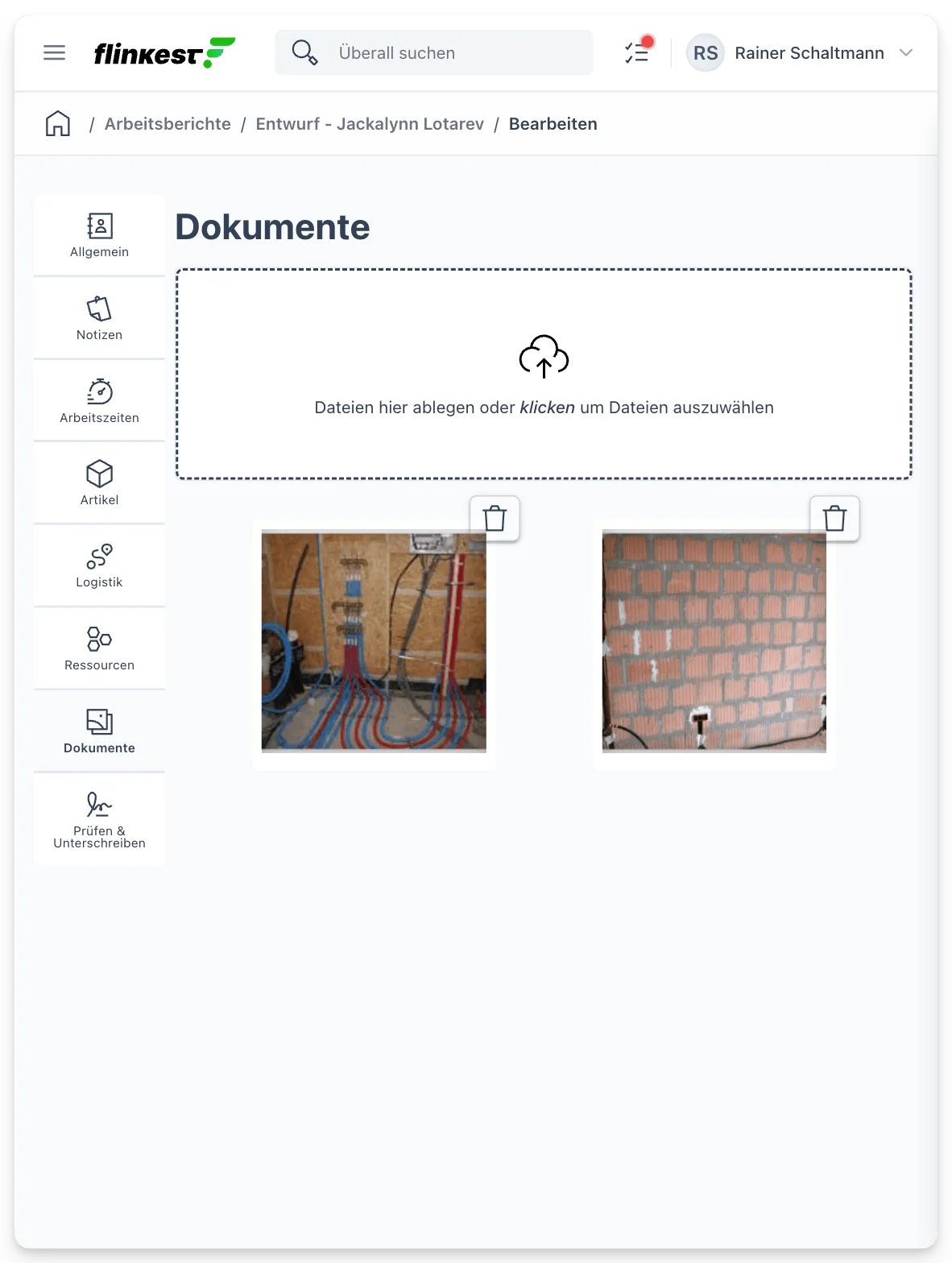 Foto-Dokumentation im Arbeitsbericht