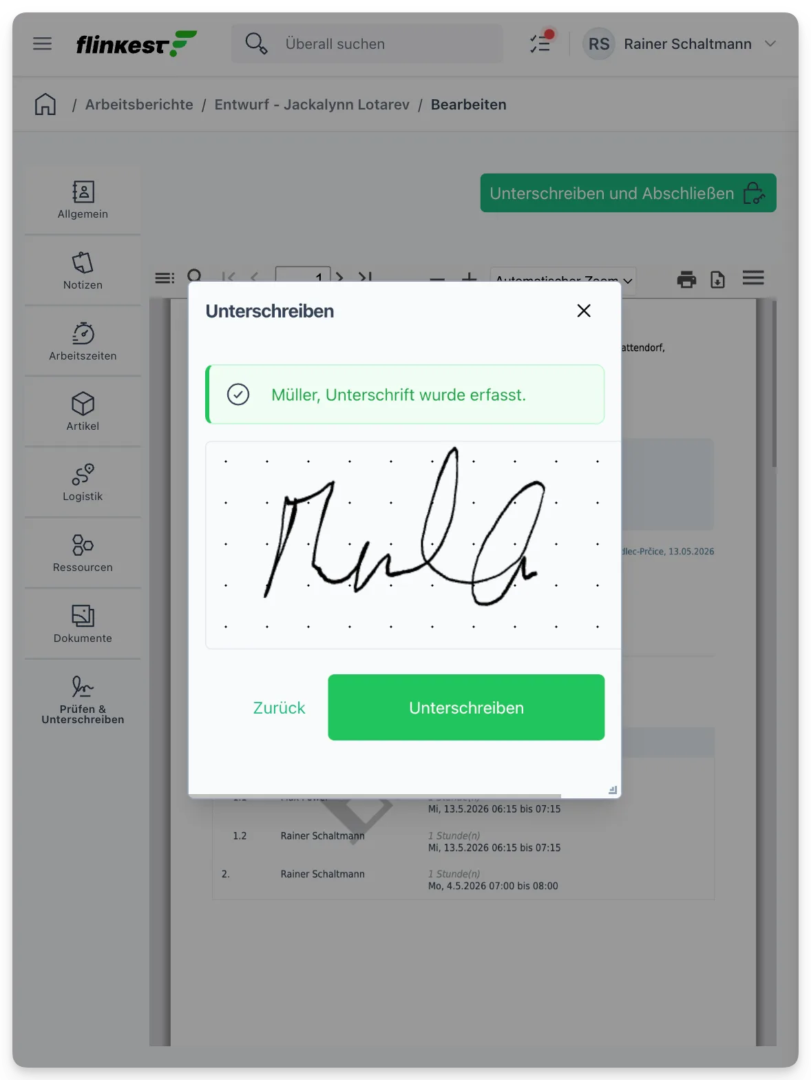Digitale Kundenunterschrift