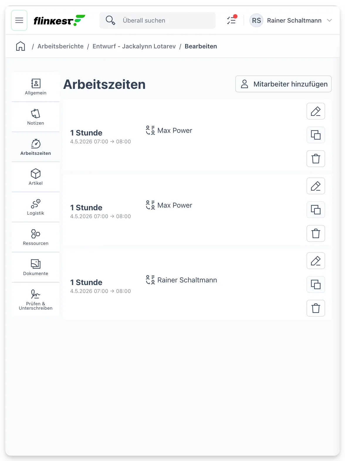 Digitaler Arbeitsbericht am Tablet